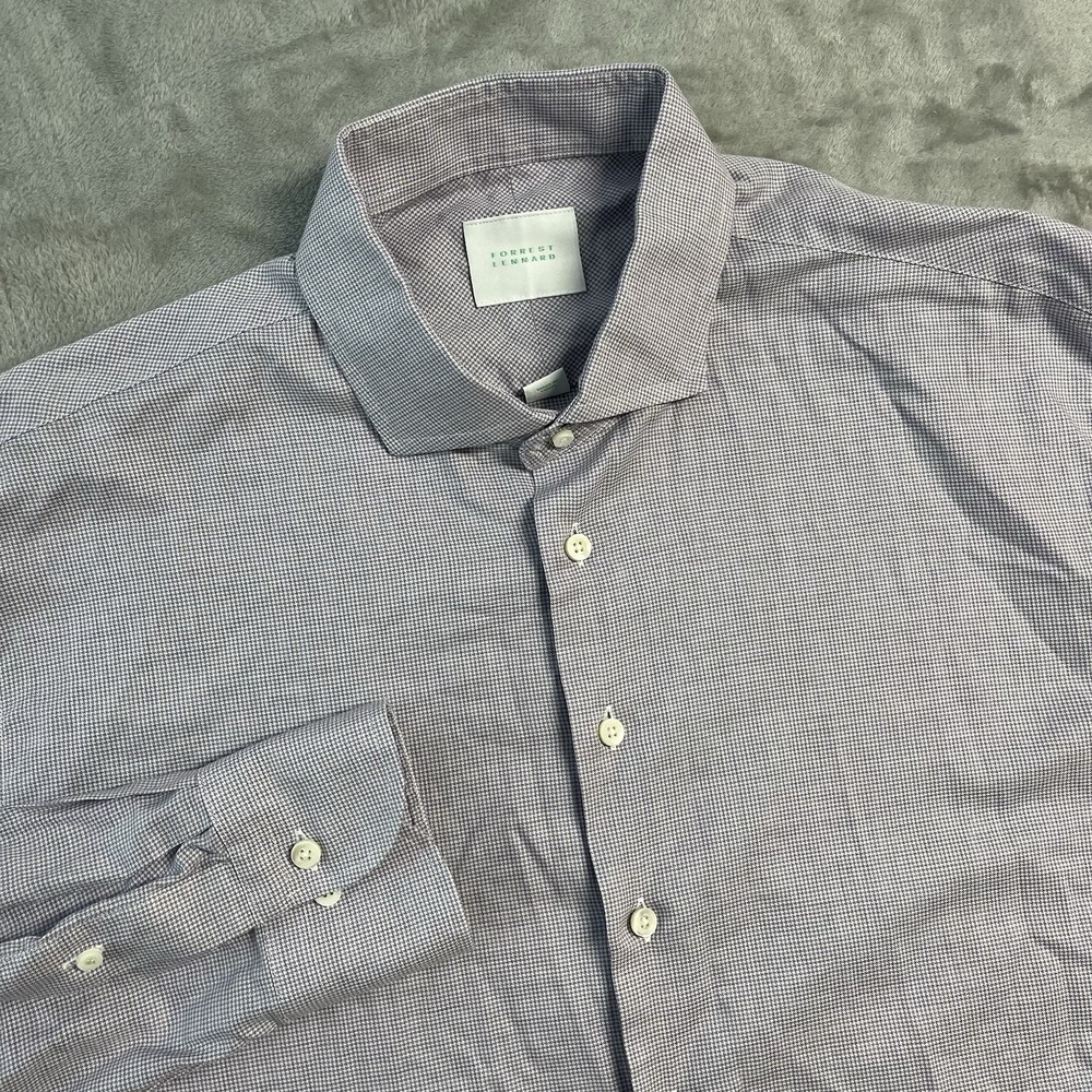 Forrest Lennard Mens XL Button Dress Shirt Purple White Micro Check Preppy EUC